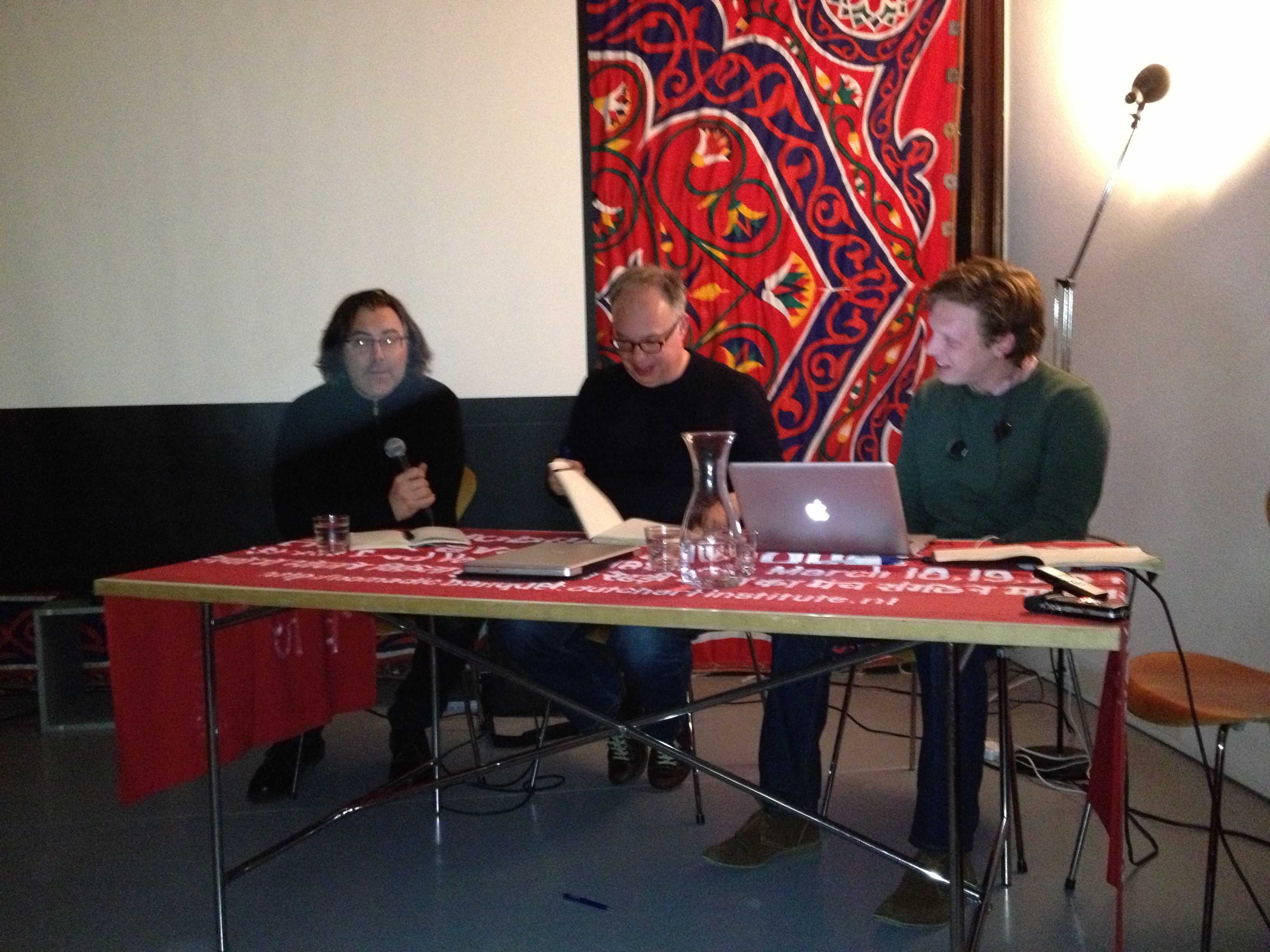 Stephen Wright, Charles Esche and Nick Aikens at the DAI, January 2013