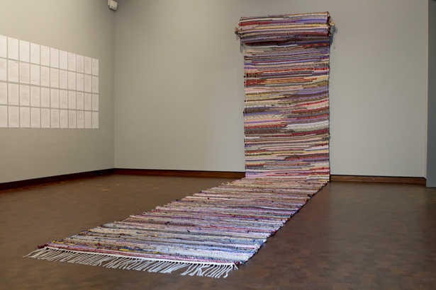 Fotini Gouseti, "Kalavryta 2012," 2013. 2,000 silk neck-ties, 1.50 x 25.30 m. Photo Fraser Stewart.