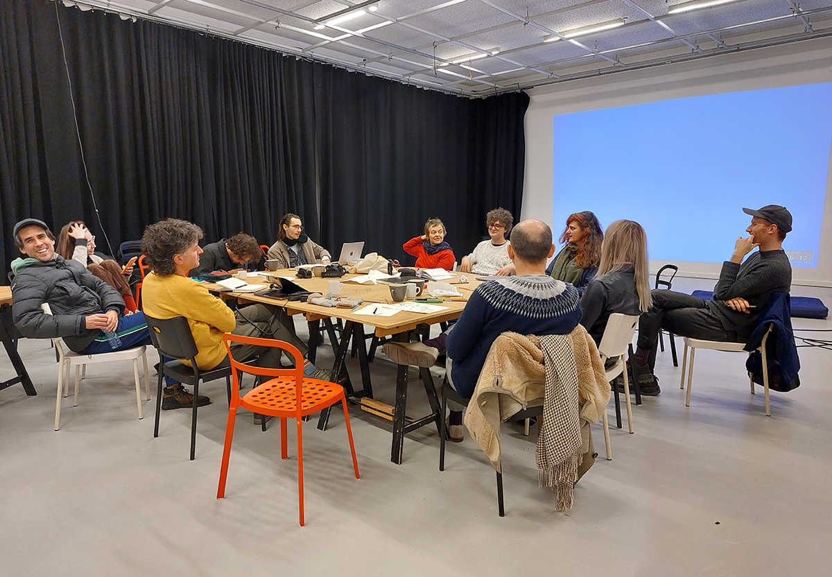 COOP study group - Curating Positions: A cut through the screen: SCRIPT WRITING preparation for film exercise. NAC (Nida Art Colony), Nida. January 2023. Photo credit: Nikos Doulos