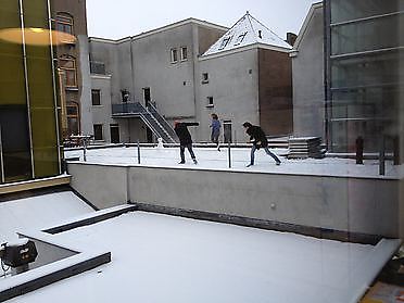 DAI's rooftop terrace covered with snow, winter in Arnhem,  2012.