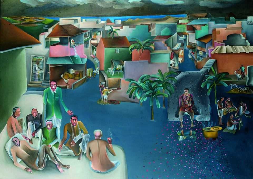 'The celebration of Guru Jayanti’, Bhupen Khakar in collaboration with Dafen Village, Oil on Canvas, 1980/2014. (Acknowledgement: Shireen Gandhy)