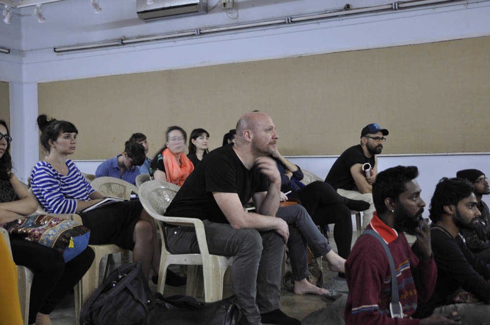 Grant Watson and his students attending a class in Santiniketan 