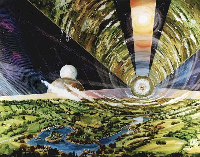 Rick Guidice, View of an O'Neill Cylinder (model for long term space settlement), 1967