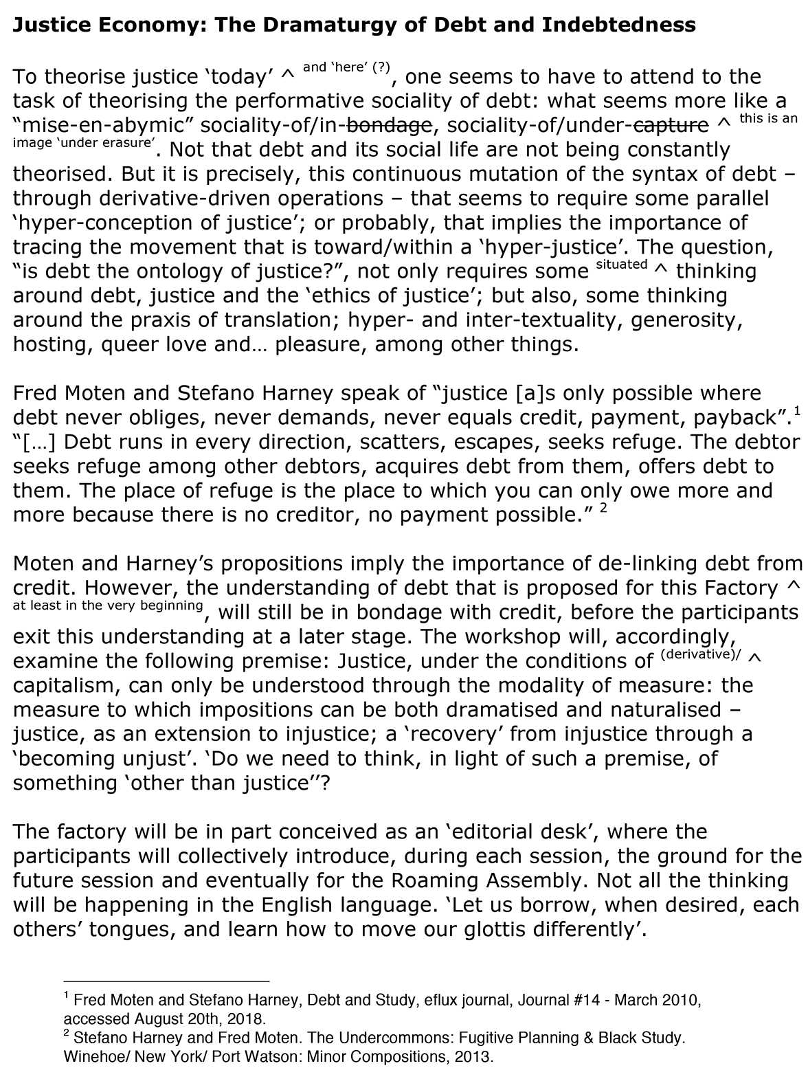 Justice Economy: The Dramaturgy of Debt and Indebtedness - superscripts and strikethroughs