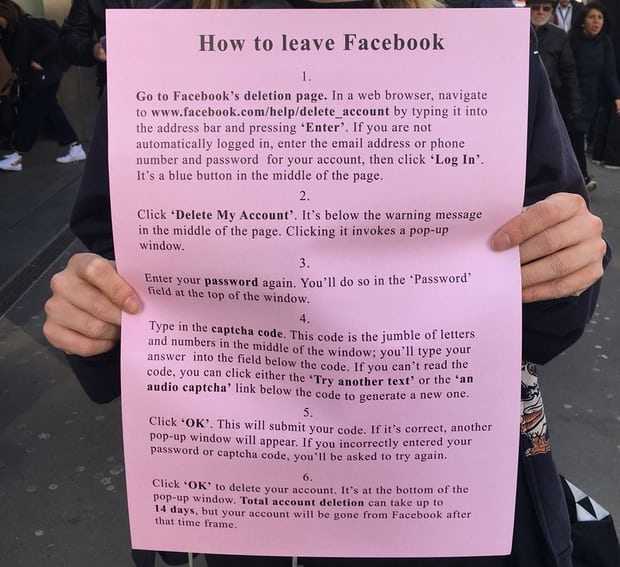  How to leave Facebook, Jeremy Deller’s poster. Photograph: RRU News team