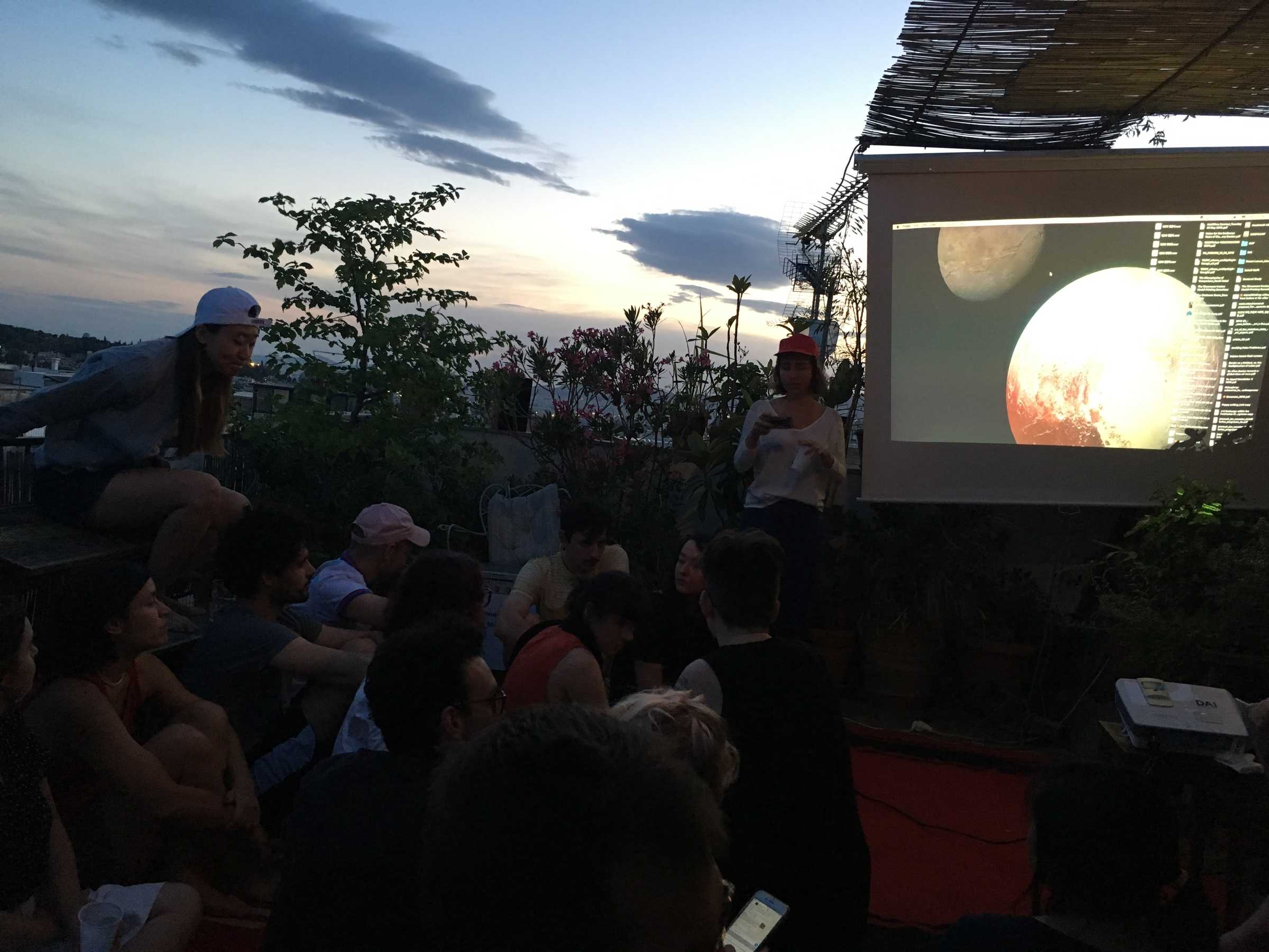 Athens, Exarcheia, : Film screening by DAI student Areumnari Ee during Rooftop Symposium - ISLANDTHINKING -  Hosted by DAI Student Yen Noh and Alexander Seferiades