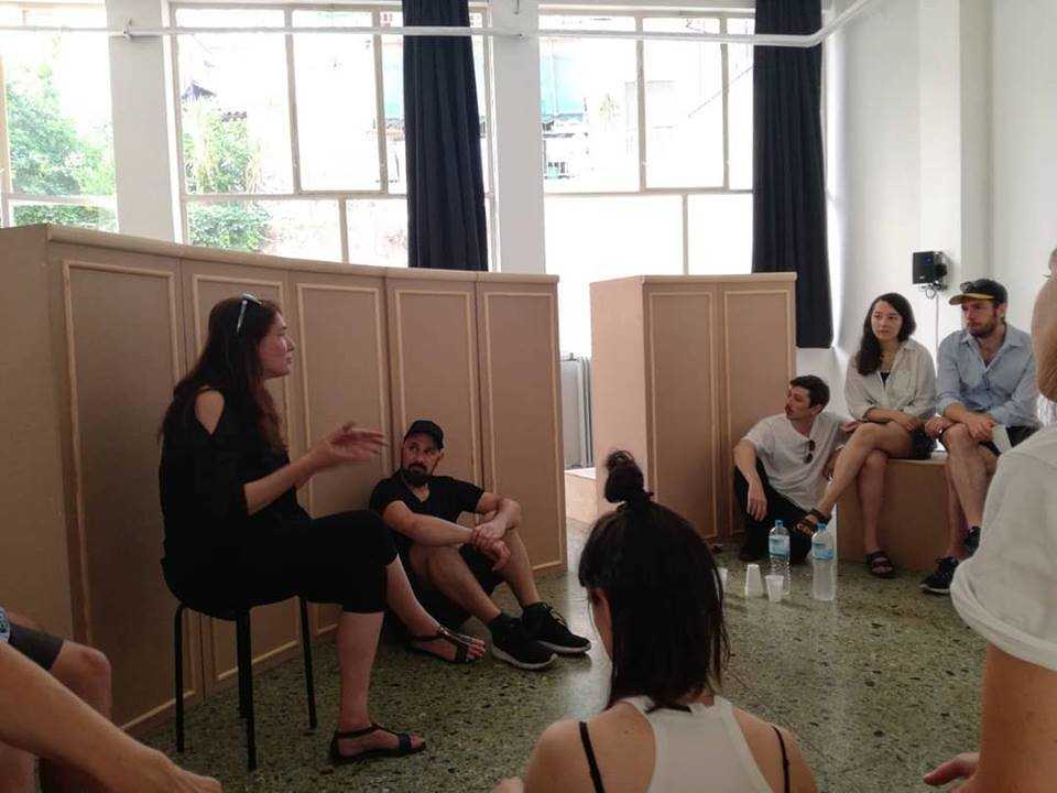 State of Concept: DAI alumna Yota Ioannidou sits in, and speaks about her installation A Case of Perpetual No. With Nikos Doulos and graduating DAI-students 2018. Athens, May 2018. 