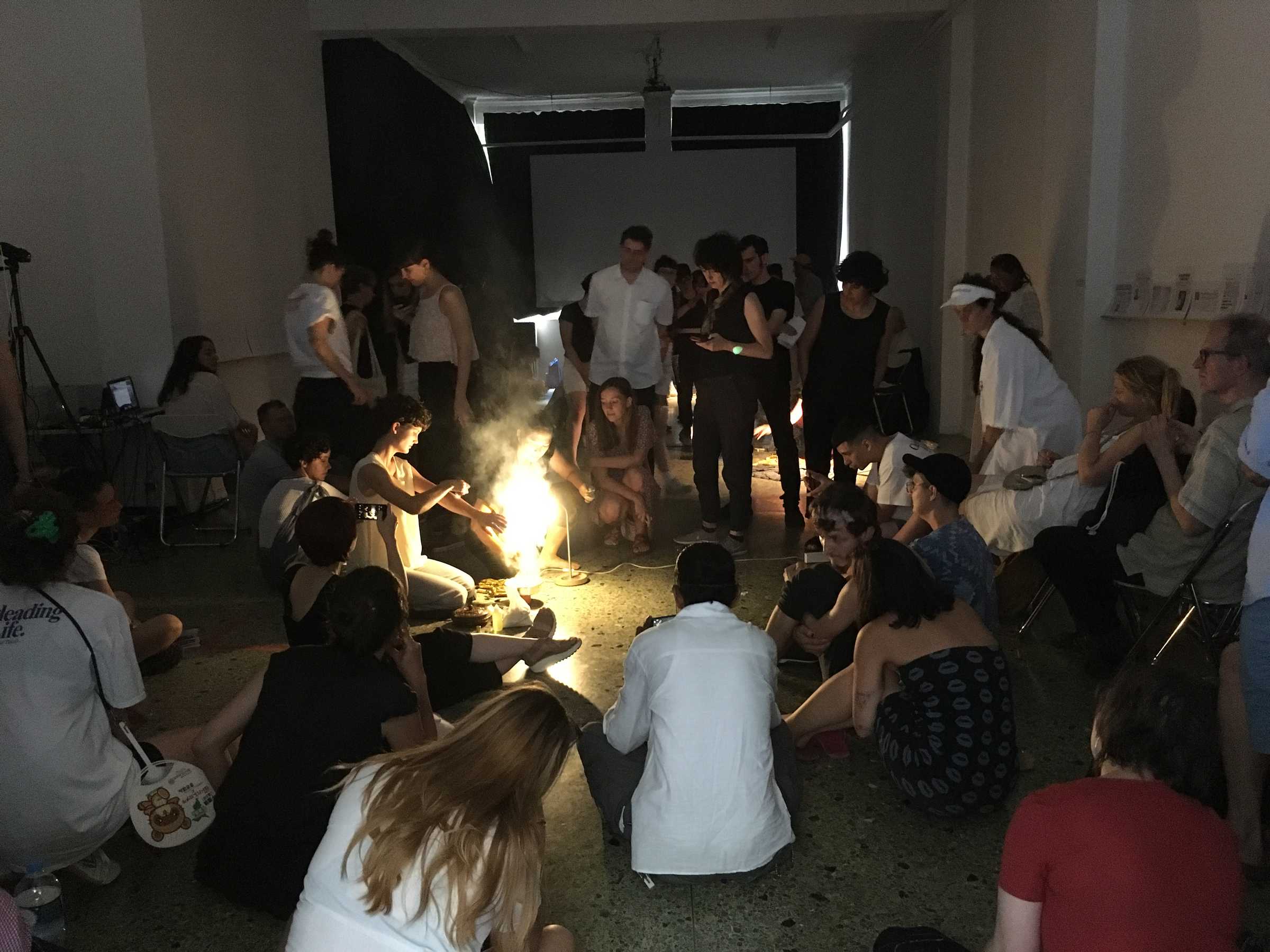 Pitchaya Ngamcharoen’s performance 'Sniffing–Shifting–Sweeping, the act of becoming. Who's next? Who moves and who doesn't? DAI @ State of Concept, Athens. June 2018. Photo: Alaa Abu Asad