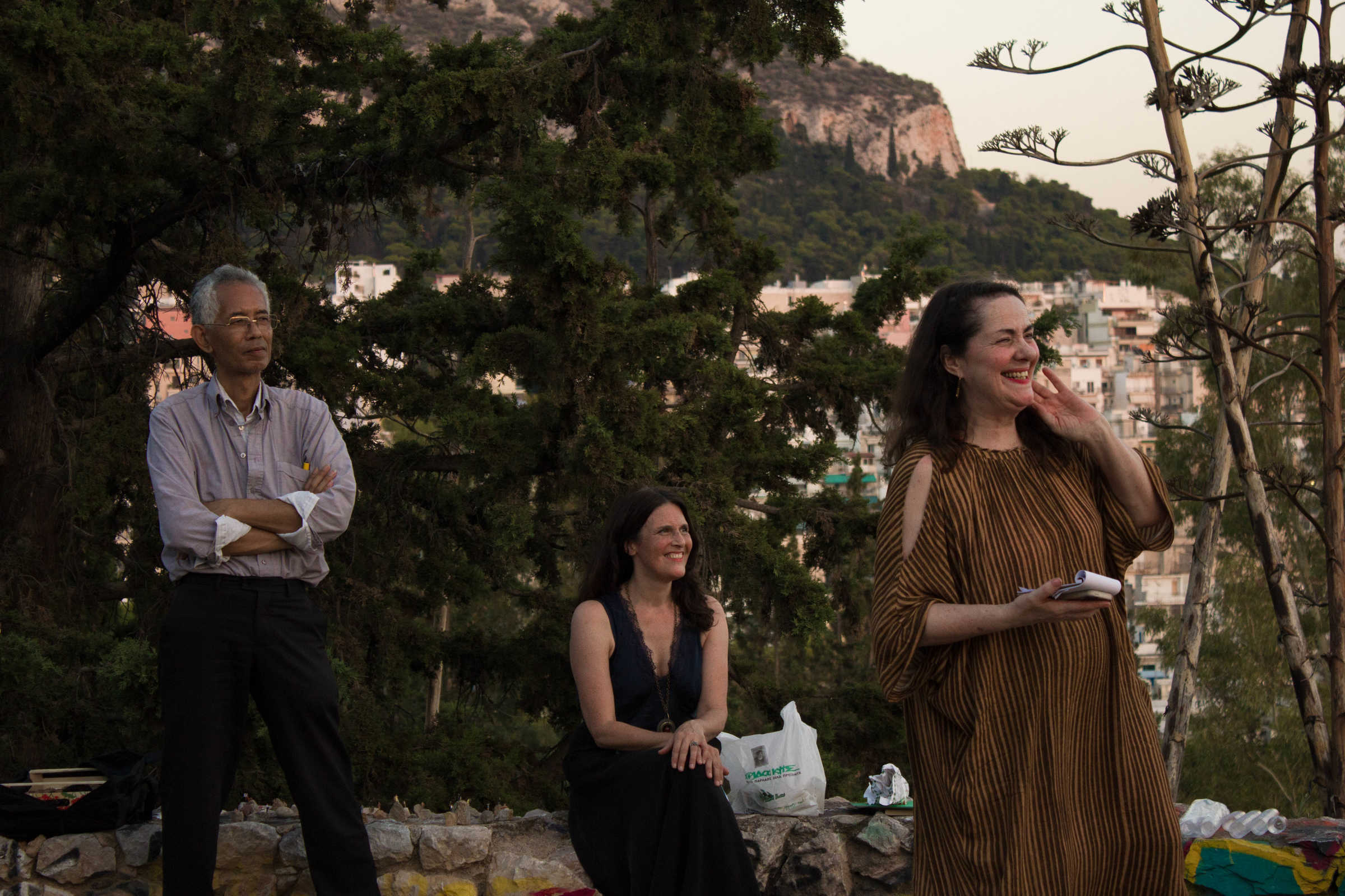 Farewell & Graduation Ceremony 2018 on Strefi Hill in Athens. In the picture (from left to right): Ricardo Liong-A-Kong, Jacq van der Spek and Gabrëlle Schleijpen. Photo-credit: Silvia Ulloa. 