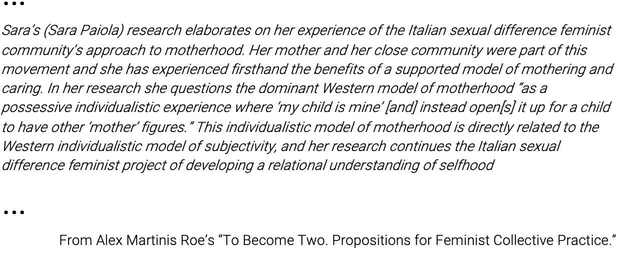 From Alex Martinis Roe’s “To Become Two. Propositions for Feminist Collective Practice.”