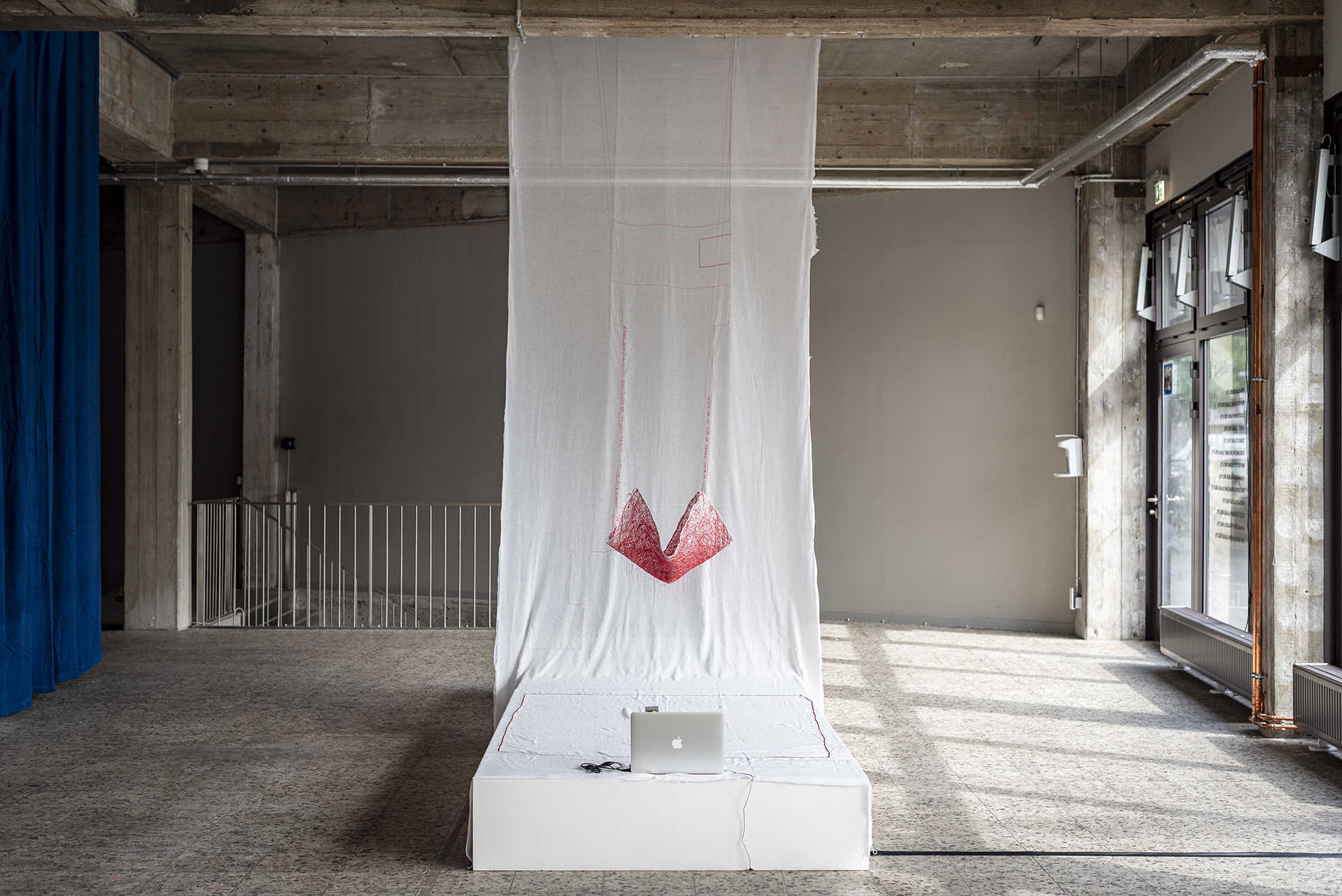 "I snuggle into the tomb bed from my wedding chamber my hair is the quilt the spirit-guiding streamer" ~ performance installation by Dakota Guo ` 2022
