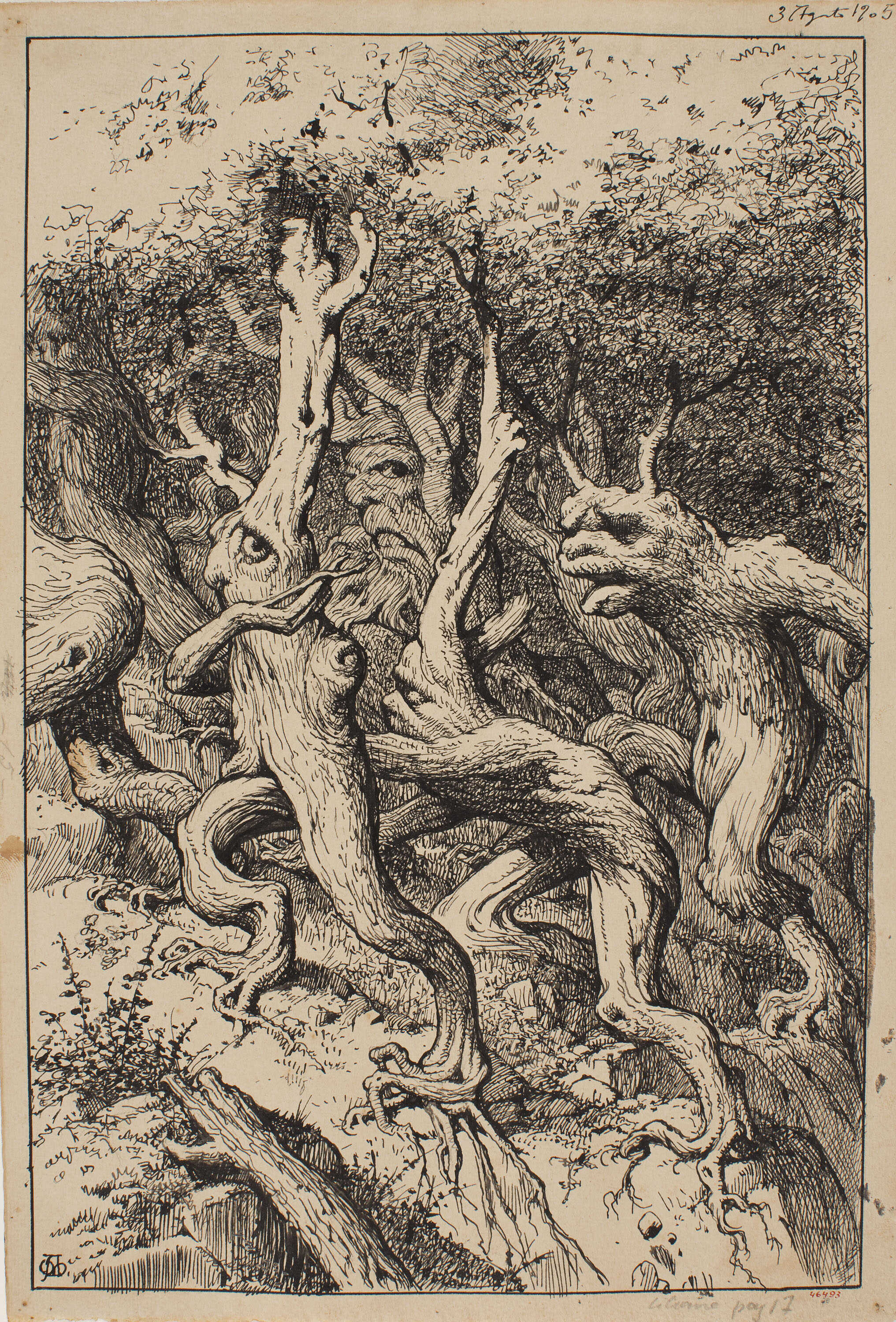The Trees Fleeing from Man, Destructor of the Forests. Illustration for Apel·les Mestres's poem 'Liliana', Drawing, 1905, Museu Nacional d'Art de Catalunya, Barcelona 