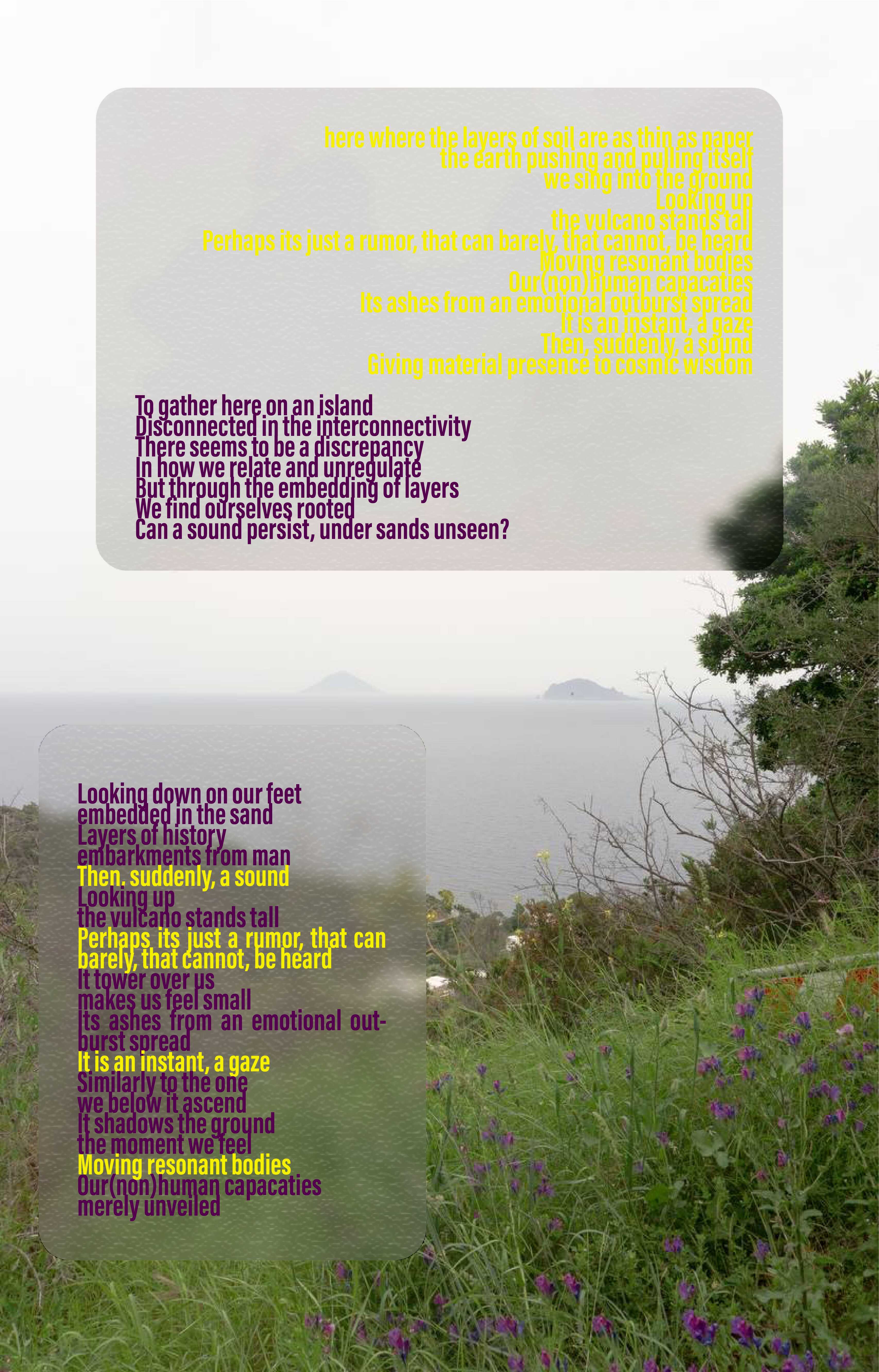 View of Stromboli. Photo credit: Julia von Schantz. Poem by Gloria Sogl & Julia von Schantz. Santa Marina Salina, May 2023.