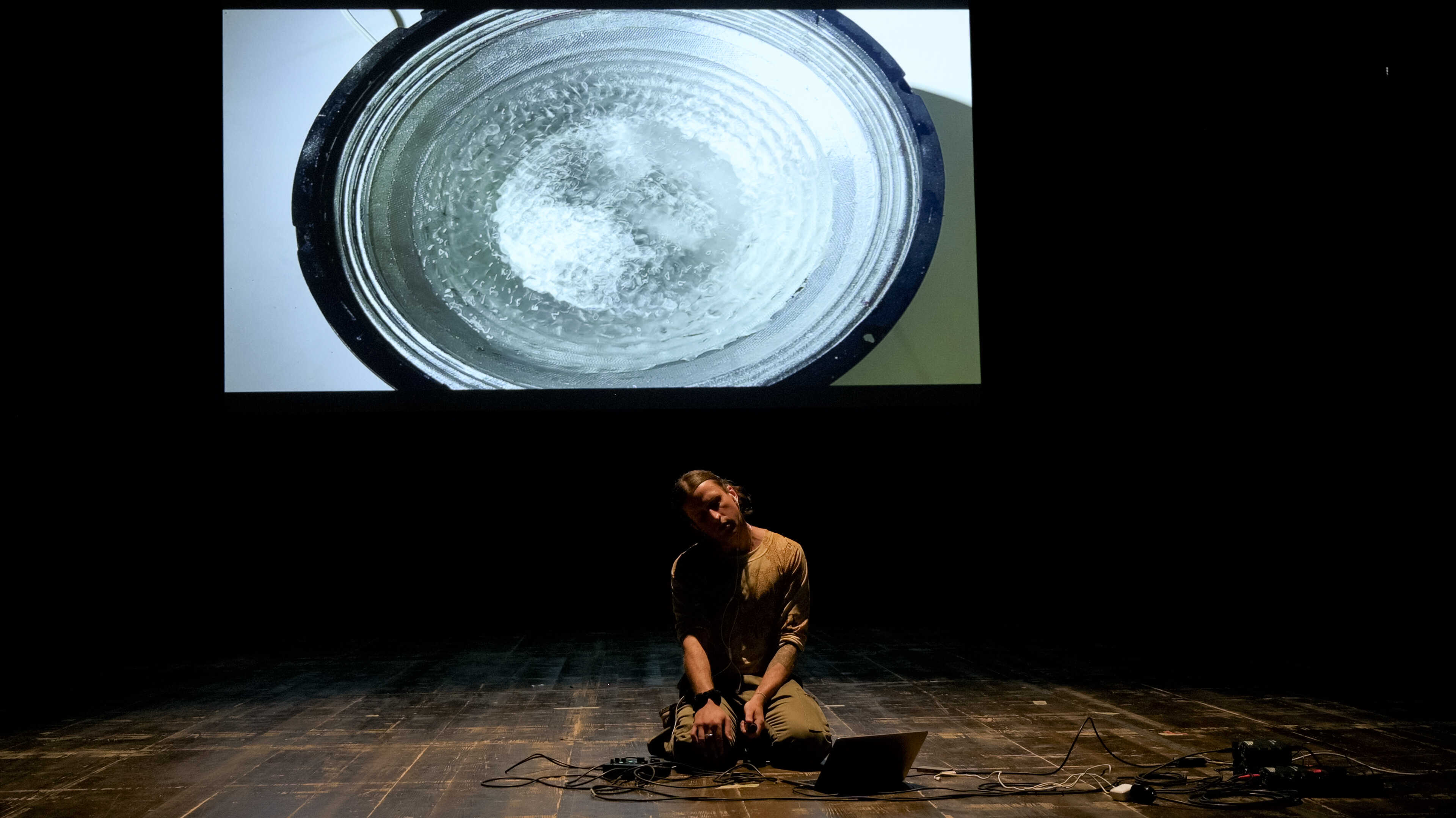 Stephen McEvoy's 20 minute performance Sonic Romanticism for Chameleon Orbit ~ DAI's Aeroponic Acts 2024 at Centrale Fies in Italy. Photo-credit Baha Görkem Yalim for DAI.