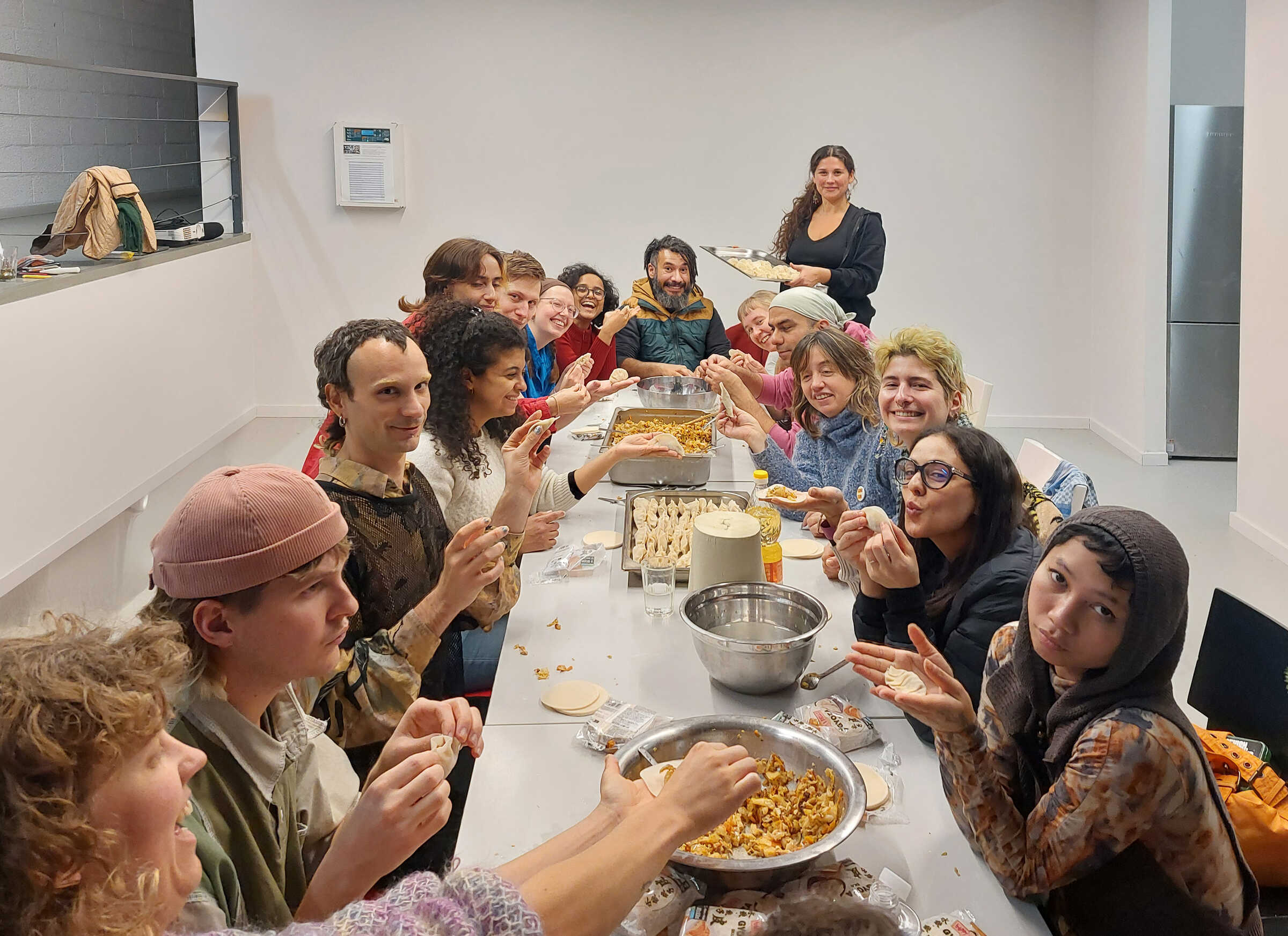 How To Cook Things While Roaming participants making dumplings led by Sophia Zbinovsky Braddel. Nida, December 2024. Photo credit: Nikos Doulos