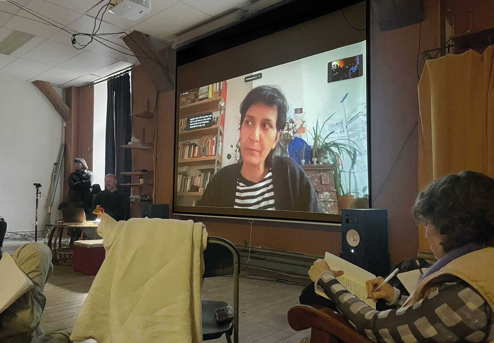 PALESTINE TEACH OUT: #2 Militant Film from and beyond the Palestinian Liberation Struggle. Online LIVE presentation by Subversive Film's Reem Shilleh and Mohanad Yaqubi convened by Grant Watson. PAF (St.Erme), March 10 2024. Photo credit: Julia von Schantz. 