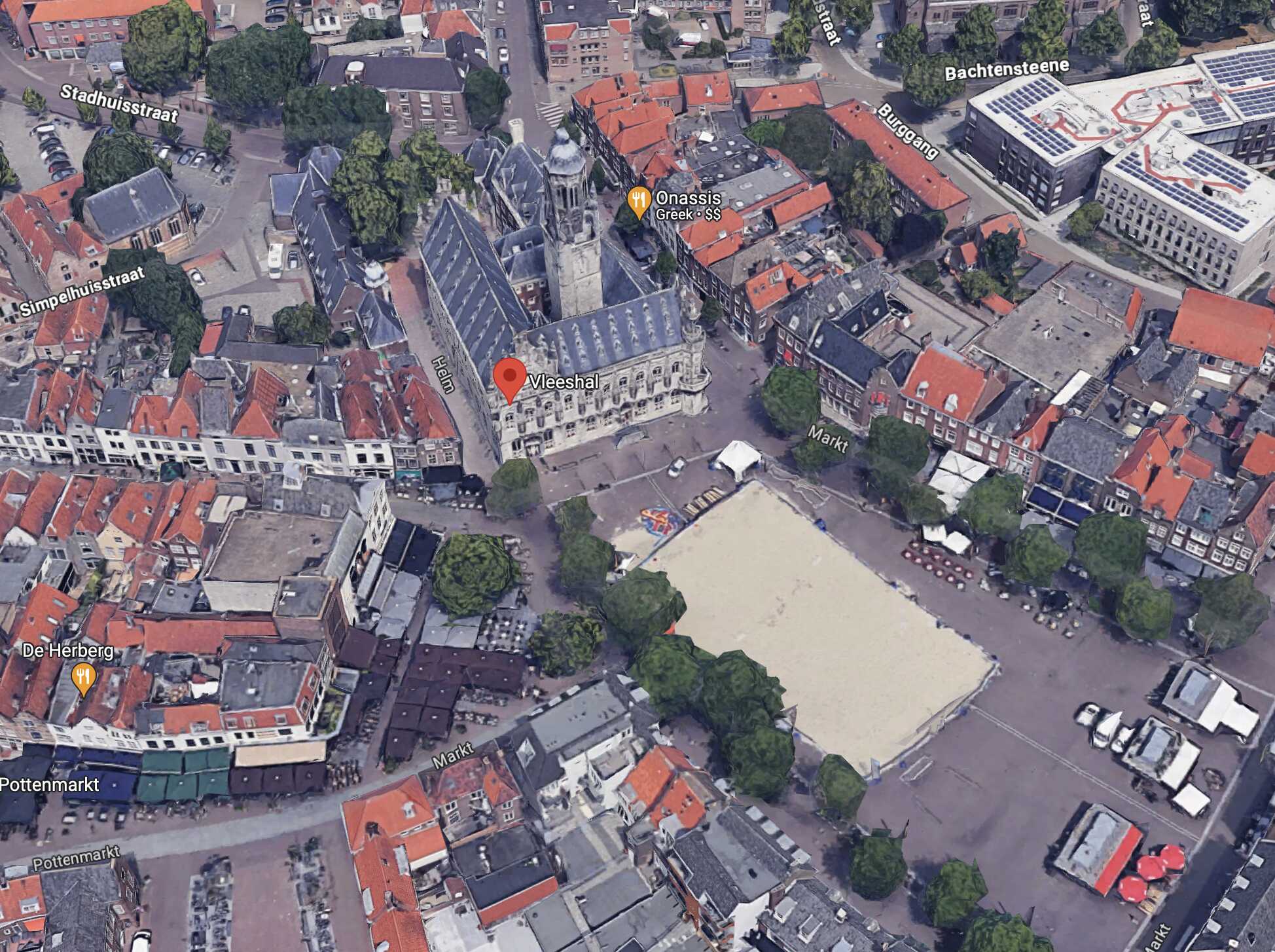 Vleeshal, Middelburg. 3D view from google maps. 